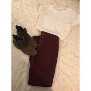 Maroon Button Fly High Waisted Jeggings